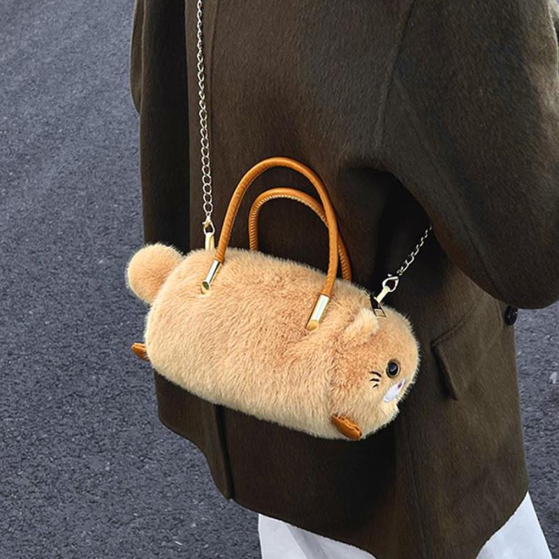 Cartoon Cute Plush Cat Large Capacity Handheld Crossbody Bag Portable Commuting Handbag
