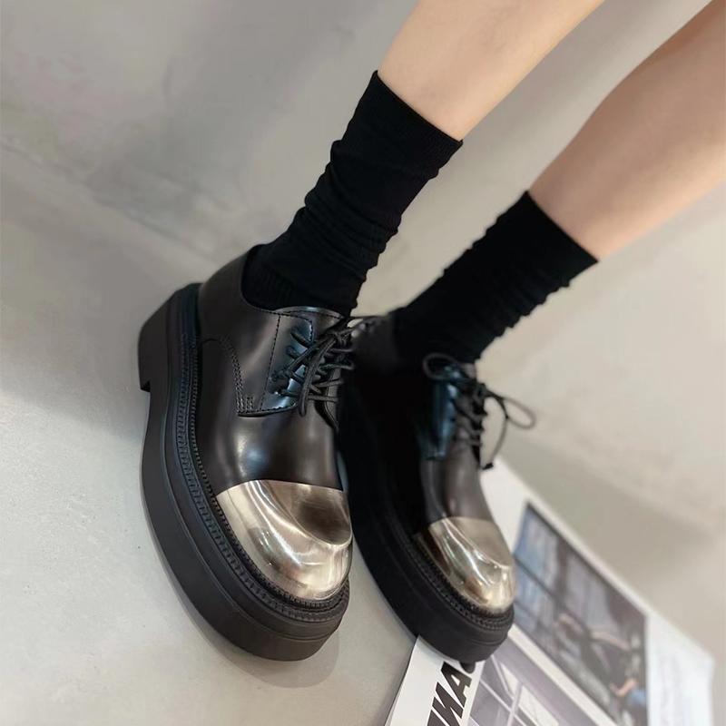 Arrival Women Iron Thick Bottom Increased Lace-Up Casual Platforms  Leather Thick Heels Spring Shoes Woman Mature Concise