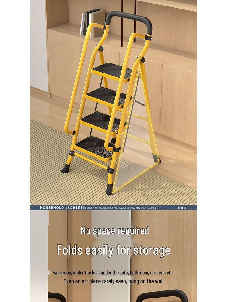 Multi-functional Indoor Folding Ladder with Handrails and Widened Pedals - Four to Five Steps for Home and Dorm Use