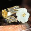 Adjustable Open Ring With Plum Blossom Motif Gold Plated Copper Vintage Boho Womens Fashion Jewelry