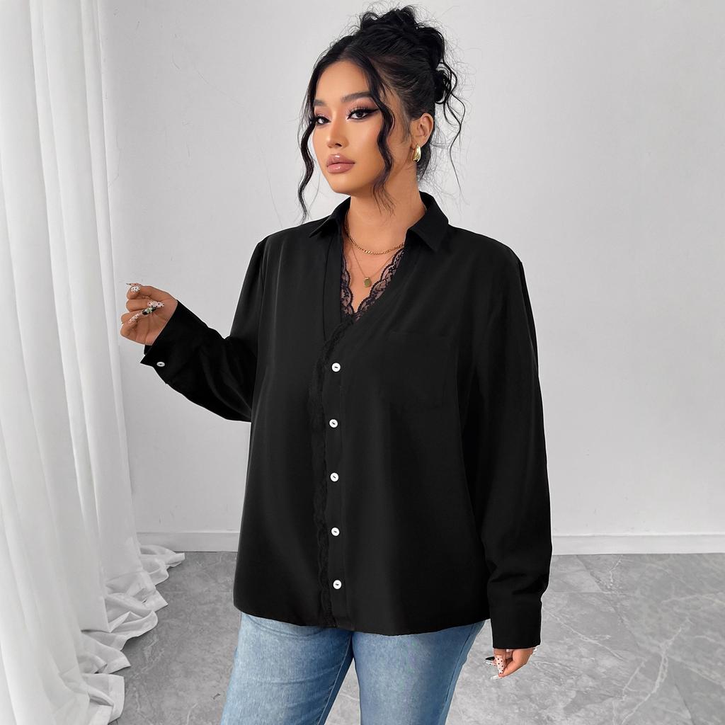 New Style Lace Shirt, Women's Commuter Button Shirt Top