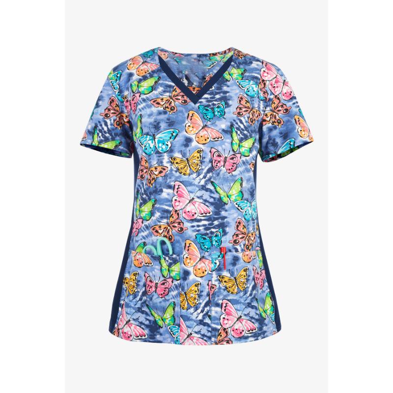 Healthcare Uniform Nurse Clinic Nursing Butterfly Workwear Hospital T-shirt Tee Short Sleeve Blouse Carer Working Women Medical