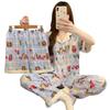 Animal Paradise Plaid Contrast Cloud Cotton Pajamas Women'S Summer Short Sleeve Casual Sweet Three-Piece Loungewear