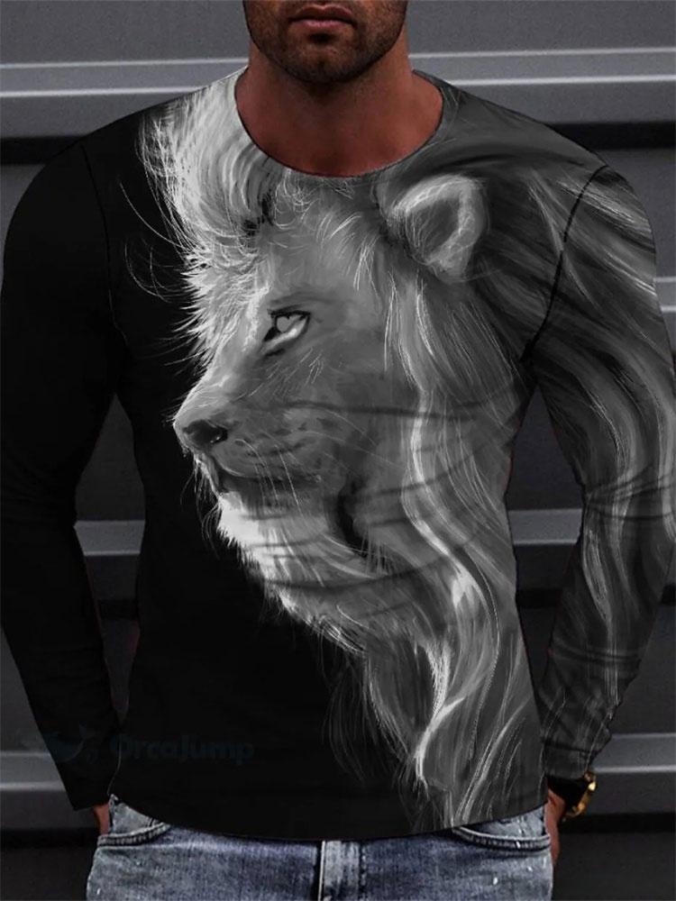 T-shirt a maniche lunghe con stampa 3D di tigre Primavera e Autunno Top casual quotidiano da uomo Moda urbana di strada T-shirt a maniche lunghe