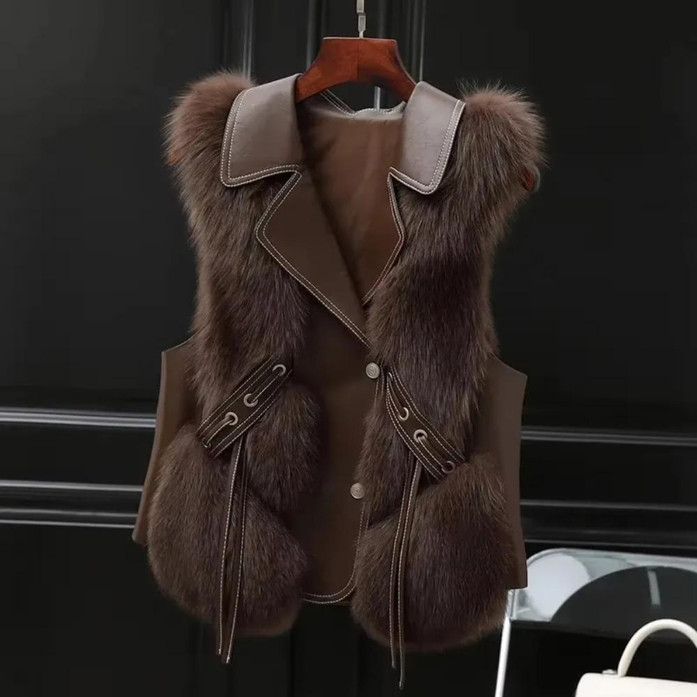 Imitation Fox Fur Vest Jacket Women Sleeveless Jacket Winter Waistcoat Short Fur Vest Female Vestcoat Outerwear