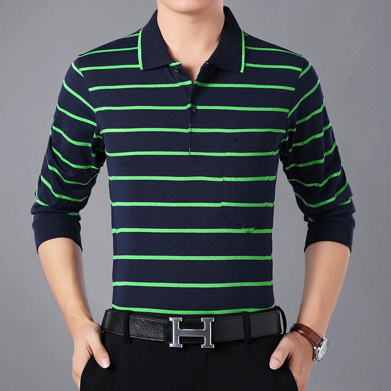 Streetwear Fashion Men Long Sleeve Polo Shirts Spring Autumn New Loose Male Clothes Striped Basic Business Casual Pullover Tops