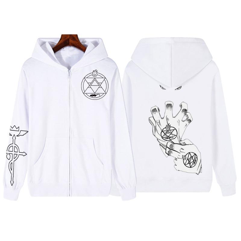 Anime Fullmetal Alchemist Edward Elric Grafica con Cappuccio Uomo Donna Casual con Zip Felpe con Cappuccio Felpa Harajuku Giacca con Zip giacche