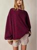 2025 Autumn/Winter Striped Color Block Loose Round Neck Long Sleeve Sweatshirt.