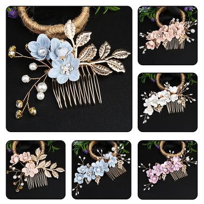 Women Hair Ornaments Gold Color Flower Hair Accessories Jewelry Hair Combs Pearl Rhinestone Wedding
