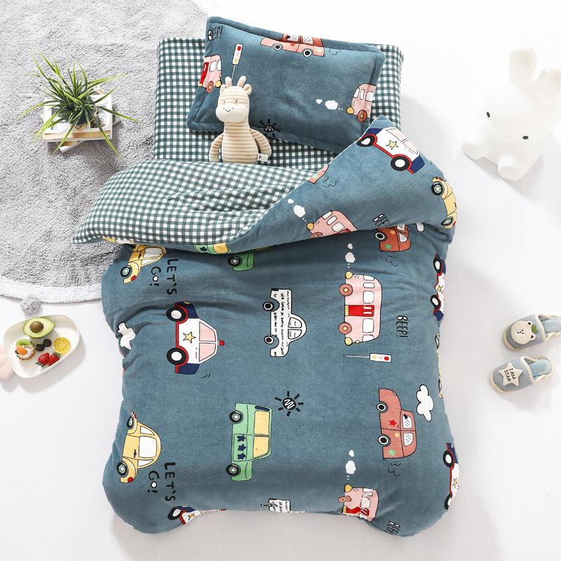 Baby Cartoon Print Bedding Set Duvet Covers Pillowcases Set Autumn Winter Warm Suede Bedclothes Bed Linen CP29