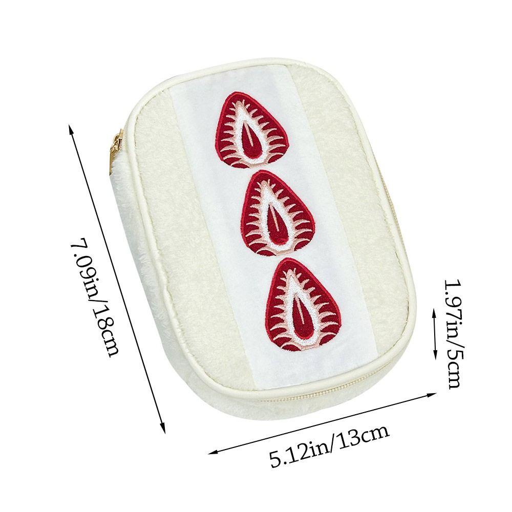 Kawaii Fuzzy Pen Bag Cute Embroidered Multi-functional Makeup Bag Strawberry Sandwich Cosmetic Bag School Office