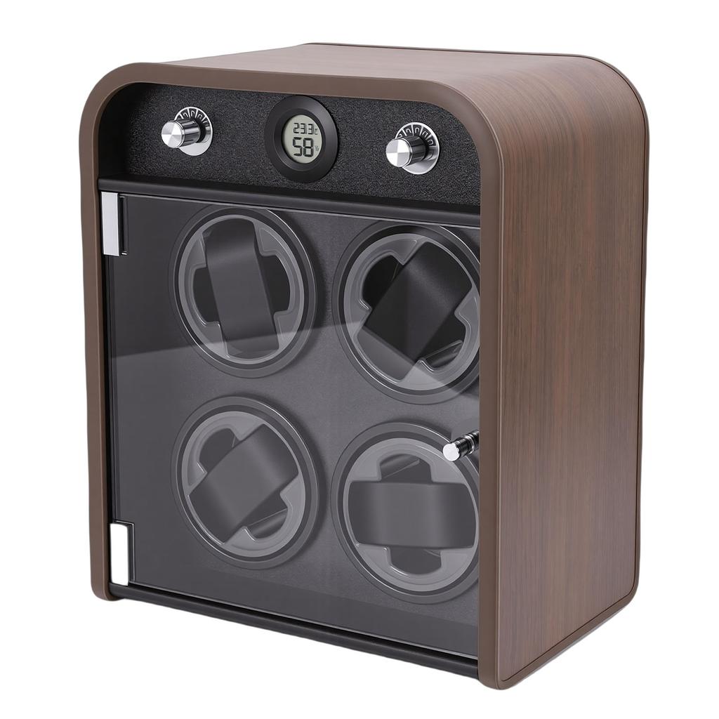 Watch Winder for 4 Mechanical Watches 5 Modes Quiet Automatic Watch Winder Display Storage Box with LED Light Temperature Humidity Sensor