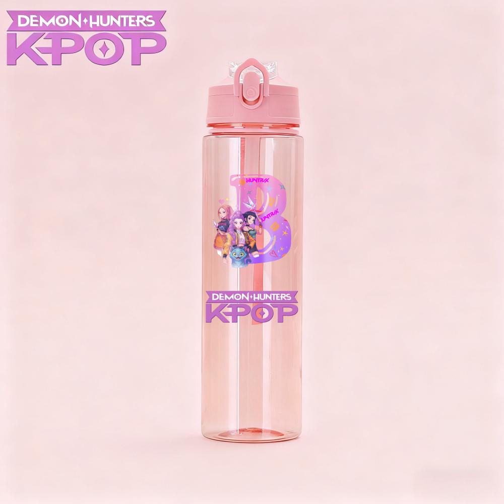 

800ml Latest Kpop Demon Hunter Plastic Water Cup HUNTRX Rumi Mira Zoey Portable Sport Straw Drinking Bottle Children Birth Date Present