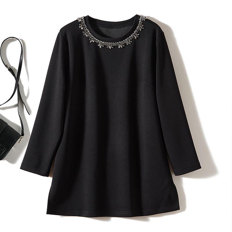 

Export Single G Cabinet Thousand Yuan Quality! Composite Cotton round Neck Large Rhinestone Long Sleeves Long T-shirt Female Winter Base Skirt Black L recommend 60.00kg