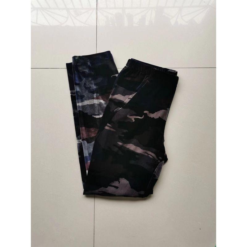 

Velvet Fashion Pocket High Waist Pants Pencil Pants Military style camouflage Black S