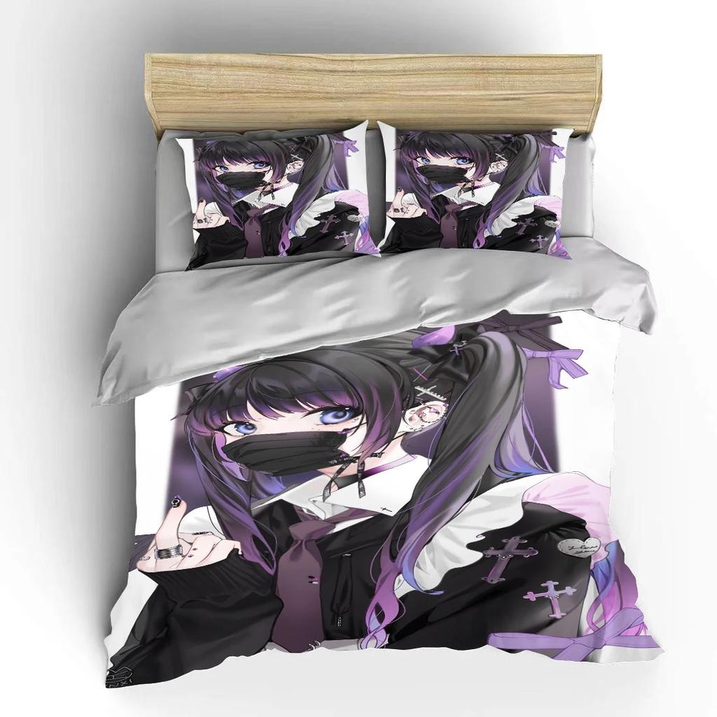 Japanisches 3D Anime Moe Doppelbett Bettbezug Bett Europäische Bettwäschesets Heimtextilien Luxus Kissenbezüge Schlafzimmer Bettwäschesets A