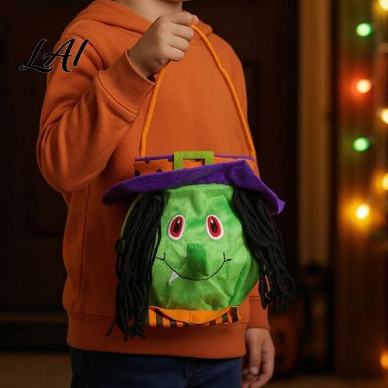 Kids Party Gift Sacks Halloween Candy Bags for Kids Trick or Treat Handbag with Handle Spooky Reusable Cloth Goodie Witch Ghost Black Cat