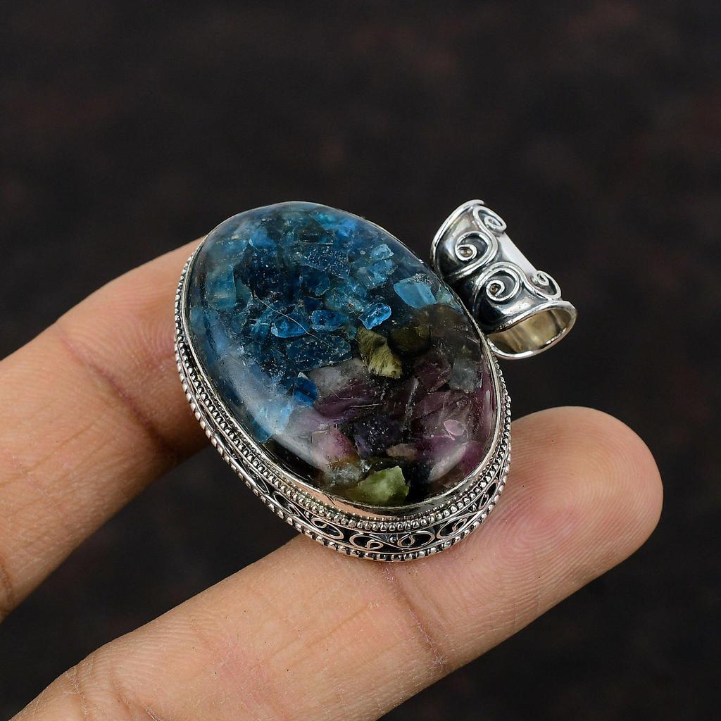 Kupfer Wassermelonen Turmalin Anhänger Handgefertigter Schmuck 925 Sterling Silber Anhänger Vintage Anhänger Hochwertiger Edelstein Schmuck Geschenk für Mama