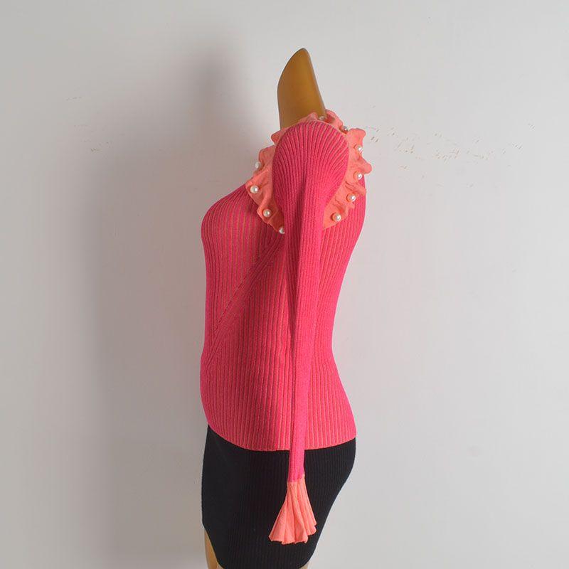 Sample Shirt Sexy round Neck Pullover Chic Beaded Flare Sleeve Sweater Women's Fall Slim Fit Bottoming Shirt Tops Trendy