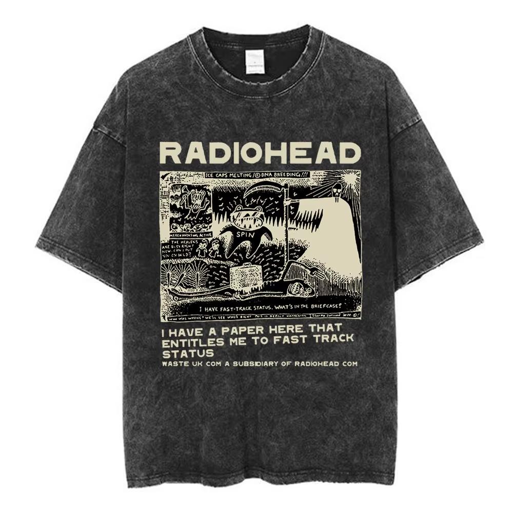 Radiohead Rock Band OK Computer Vintage Spierane Koszulki Męskie Damskie Moda Hip Hop Koszulka Bawełniana Casual Koszulki Streetwear