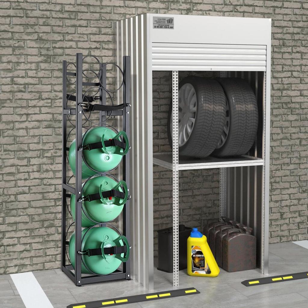 Refrigerant Tank Rack, with 3 x 30lbs and Other 3 Small Bottle Tanks, Cylinder Tank Rack 12.79x12.99x47.12 in, Refrigerant Cylinder Rack and Holders