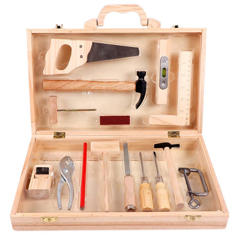Children's Wooden Tool Box: Educational Workbench Toy for Boys with Simulation Repair, Screw, Nut Disassembly & Assembly Activity.