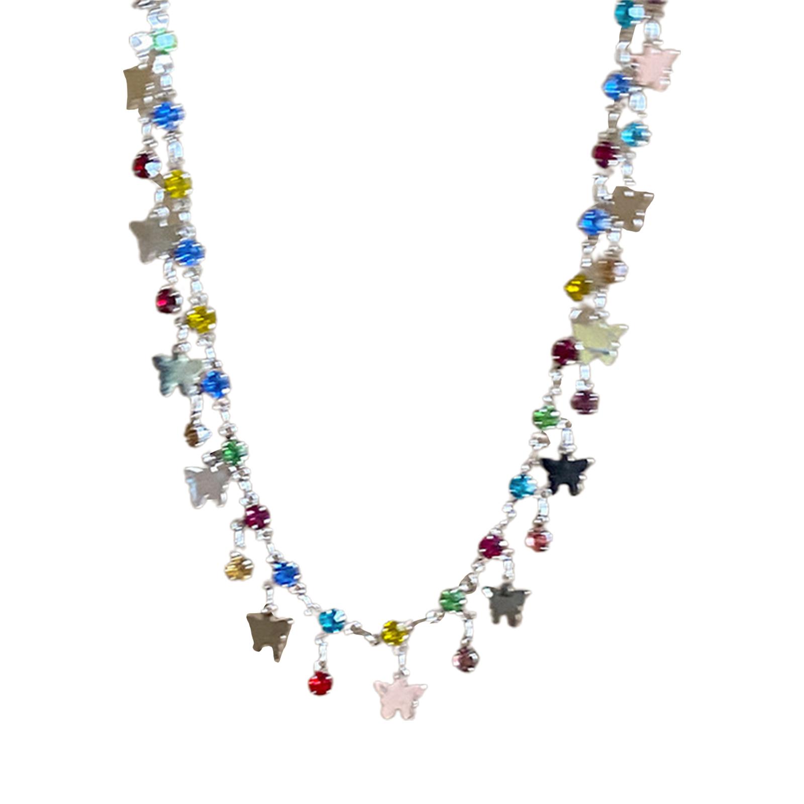 Butterfly Tassels Colorful Zircon Necklace Clavicle Chain Temperament Choker 1