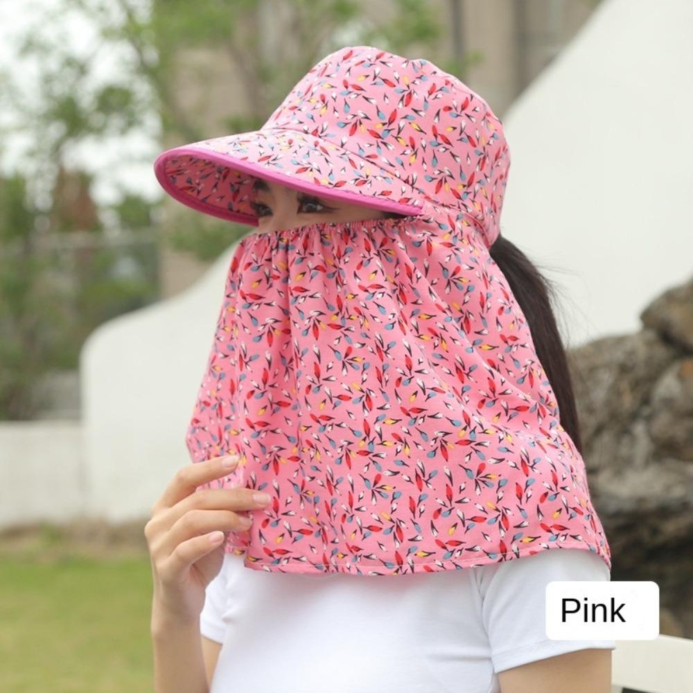 Casual Wide Brim Sun Hat Breathable Neck Protection Sun Visor Cap With Mask Anti-Uv Tea Picking Cap Outdoor