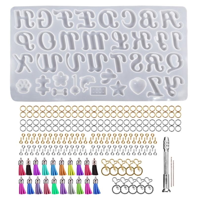 Silicone Alphabet Resin Molds Kit Letter Silicone Mold Epoxy Resin Casting Mold Keychain Making Set Keychain Supplies 1