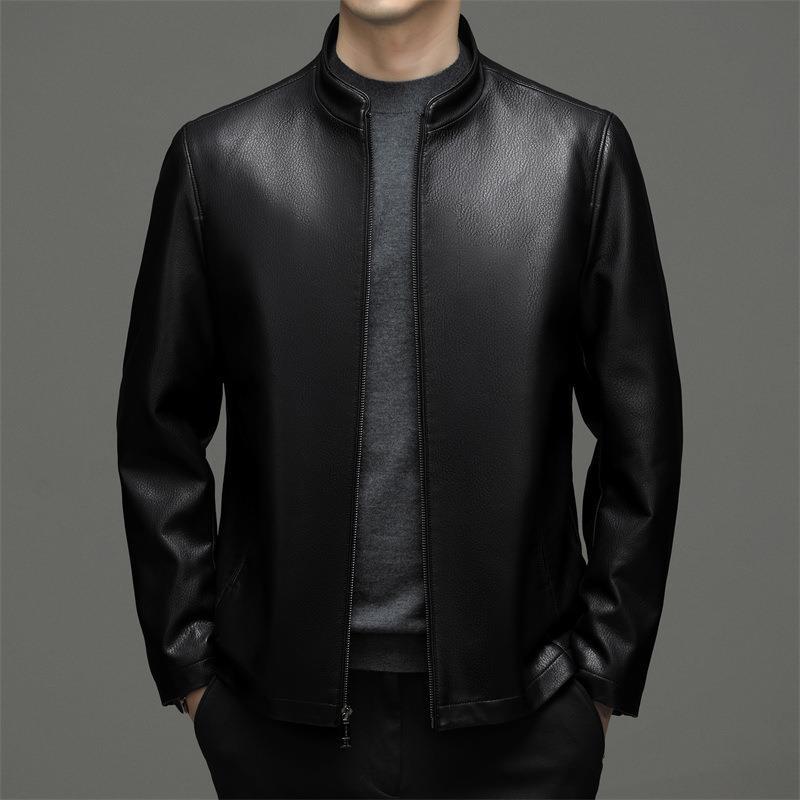 Neue Herbst- und Winterjacke für Herren mit Stehkragen und schlanker Schaffell-Lederjacke für Herren