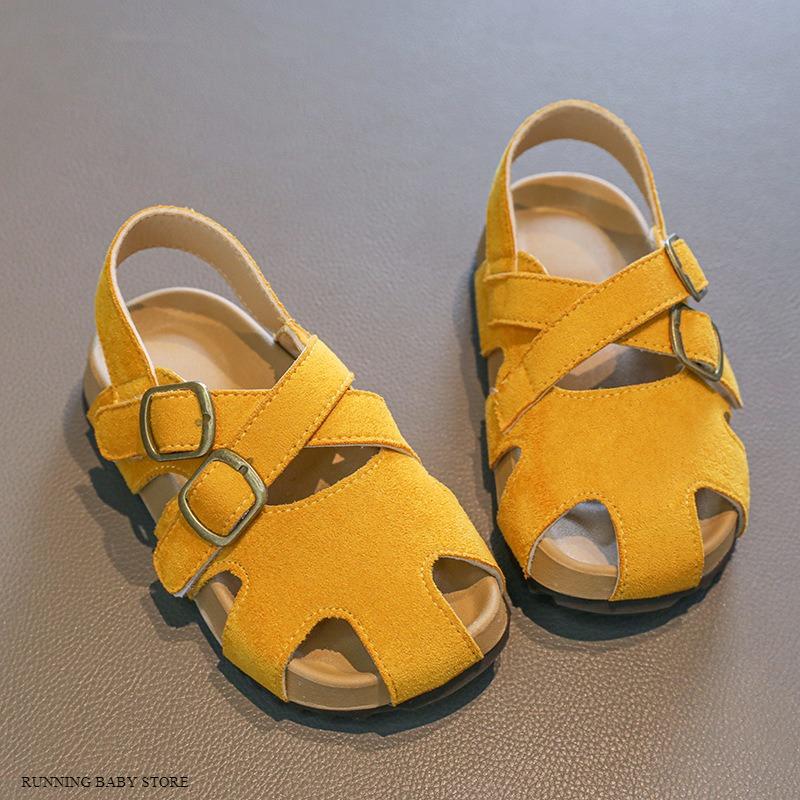 Suede Leather Children's Sandals for Girls Fashion Summer Girl Cross-tied Beach Shoes Baby Instant-dry Water Shoes Sandal I05112