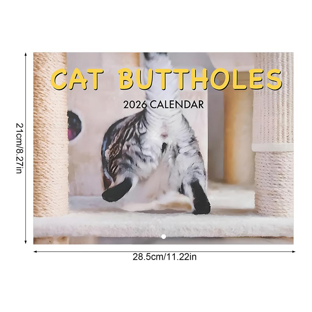 Funny Cat Butt Stapled Calendar 2026 12 Months Cat Theme Wall Decor with Writable Design for Home Office Desk Use