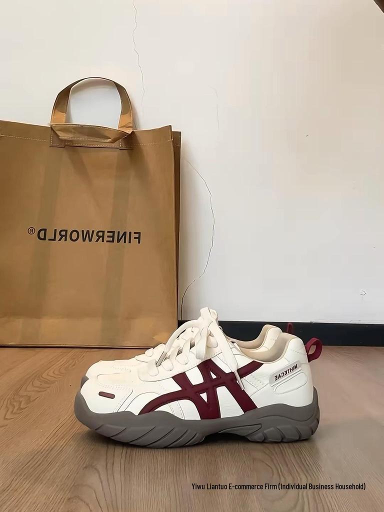 Damen-Leder-Sneaker aus Rindsleder mit dicker Sohle, höhenverstellende Freizeitsport-Schuhe, Herbst/Winter Kollektion 2025