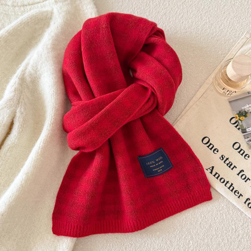 New Year's Korean Red Plaid 111 Cotton Knitted Scarf Women's Winter Versatile Couple Thickened Warm Scarf