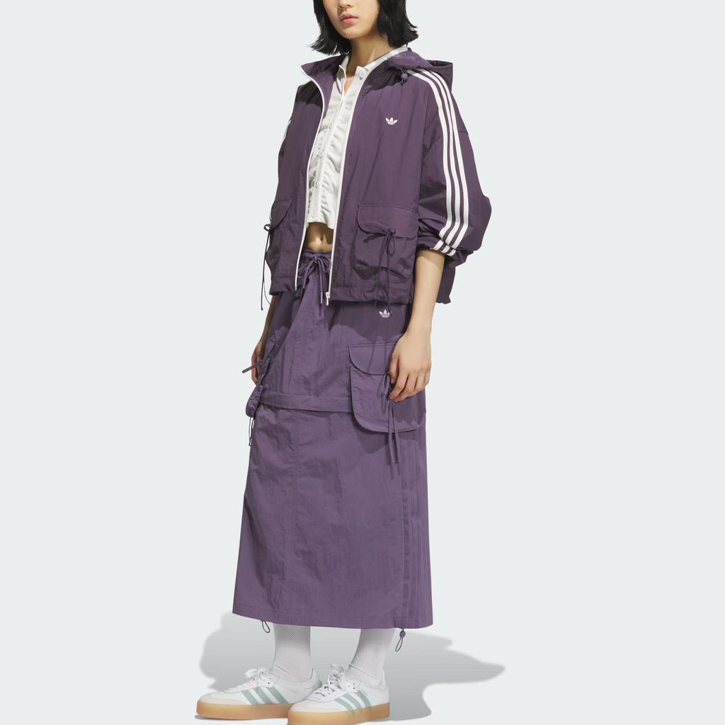 Adidas Originals Cargo Fashion Simple Loose Lace-Up Multi-Pocket Work Skirt Women skirts Dark-Violet KB8963