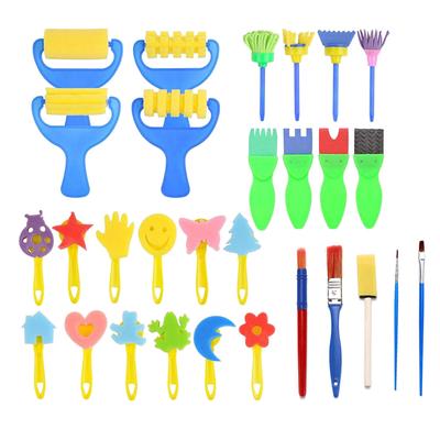 47Pcs Kids Sponge Paint Brushes Kits,Washable Foam Brushes Art Crafts Sponge Brush Flower Pattern Brush for Kids Toddlers Early Learning