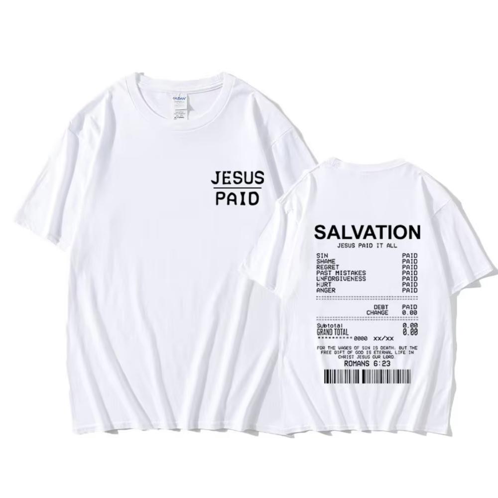 Christian Salvation Jesus Paid It All Graphic Tshirt Men's Women's Fashion Oversized Short Sleeve Vintage T-shirt