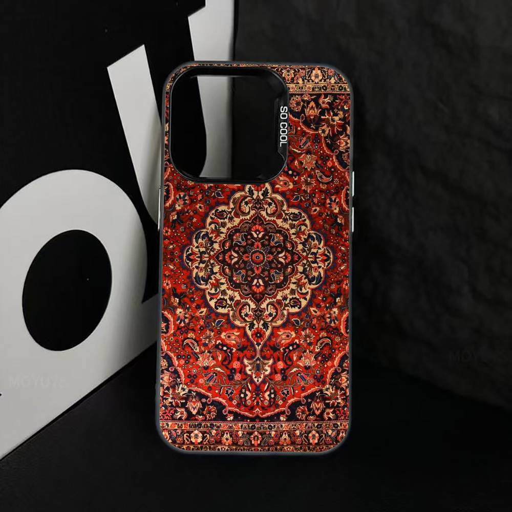 

Vintage Persian Carpet Art Phone Case For iPhone 17,16,15,14,13,12,11 Plus,Pro Max,XS,Colored Silver Plated Inside Cover iPhone12