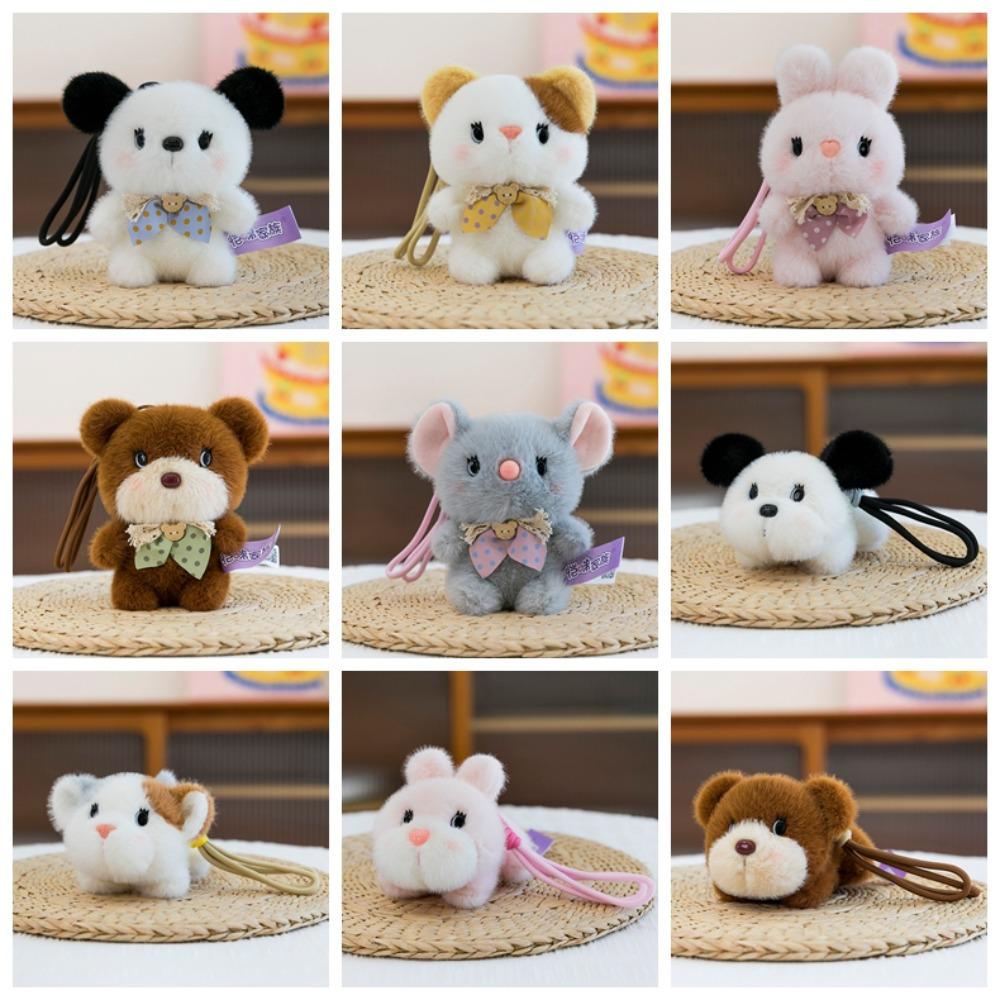 Little Bear Cat Plush Toy Keychain Rabbit Dog Plush Doll Keychain Animal Doll Pendant  Kids Gifts