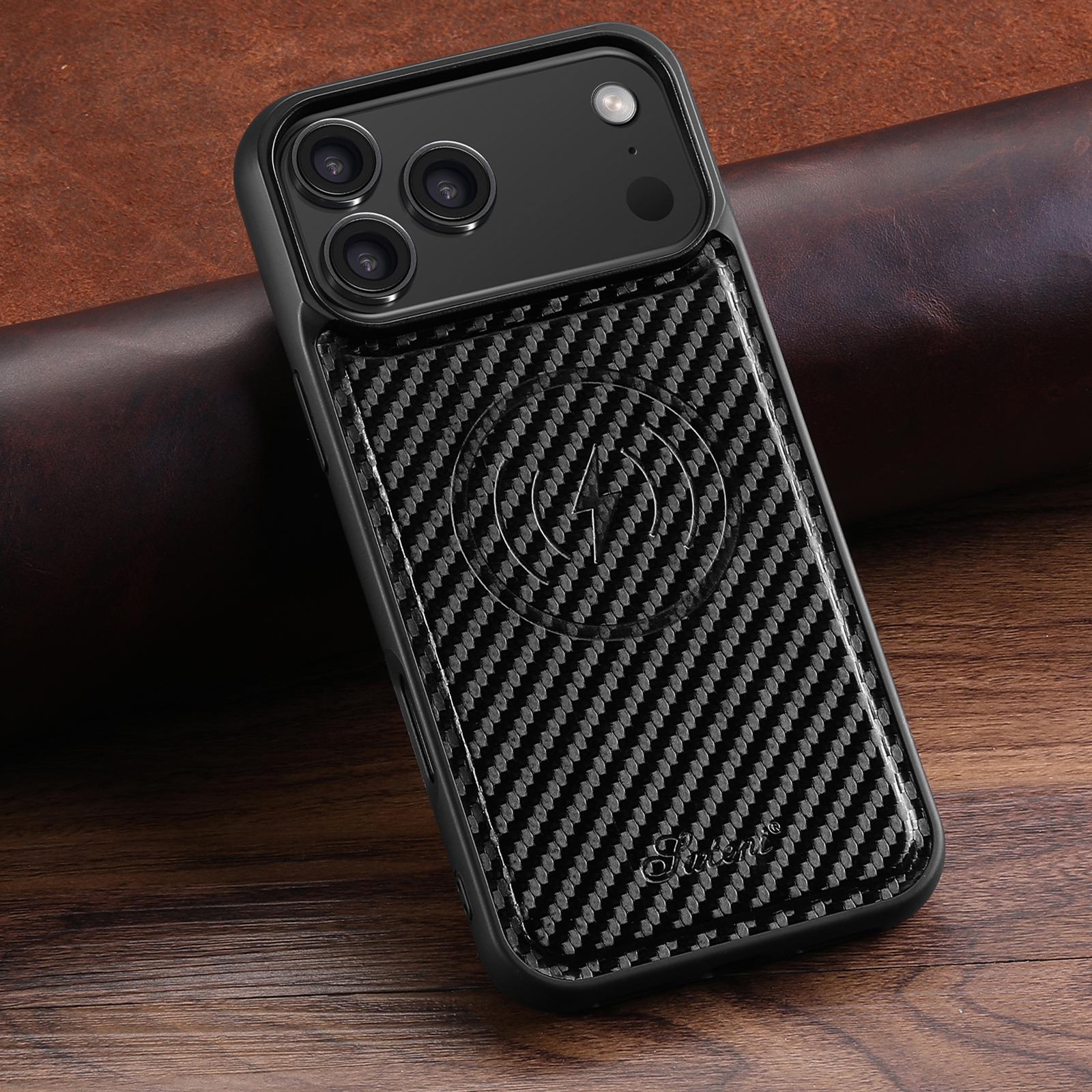 

Роскошный чехол для телефона из искусственной кожи с магнитной сетчатой текстурой для беспроводной зарядки, для iPhone 17 Pro Max 16 Plus 15 14 13 12 iPhone17 Pro Max чёрный