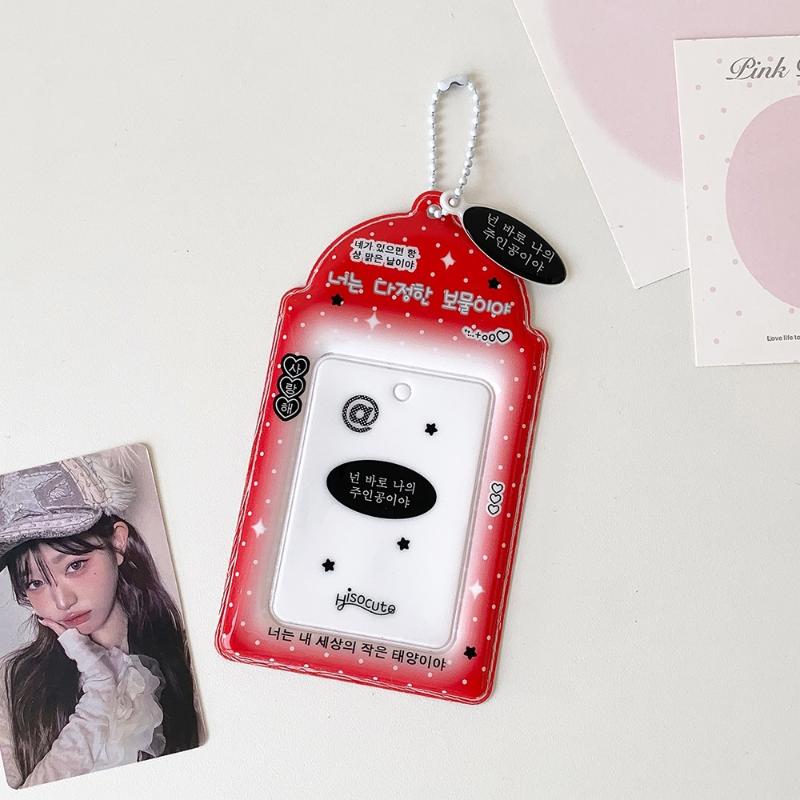 Kpop PVC Photocard Holder with Keychain Pendant Kawaii Card Protector for 54x86mm Idol Photo Fit Students Girls Gift