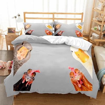 Chicken Duvet Cover King Queen Size Lovely Hen Pattern Bedding Set Kids Teens Adults Farm Animals Soft Polyester Comforter Cover