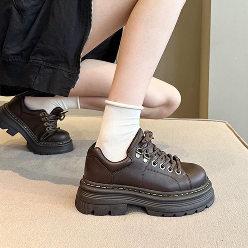 "Mocassins à plateforme en cuir à semelle épaisse pour femmes automne 2024 style britannique – Chaussures décontractées JK à lacets style collège"