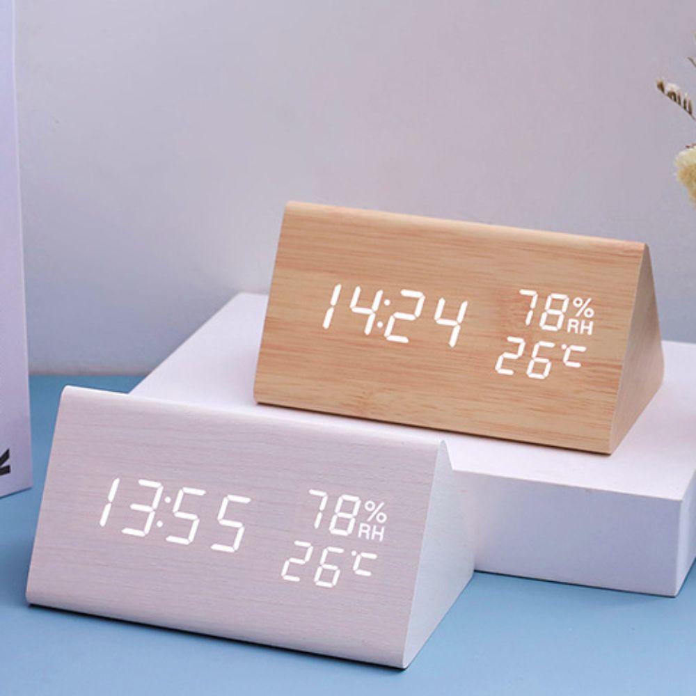 Humidity and Temperature Display Wooden LED Alarm Clock Electronic Alarm Clock Study