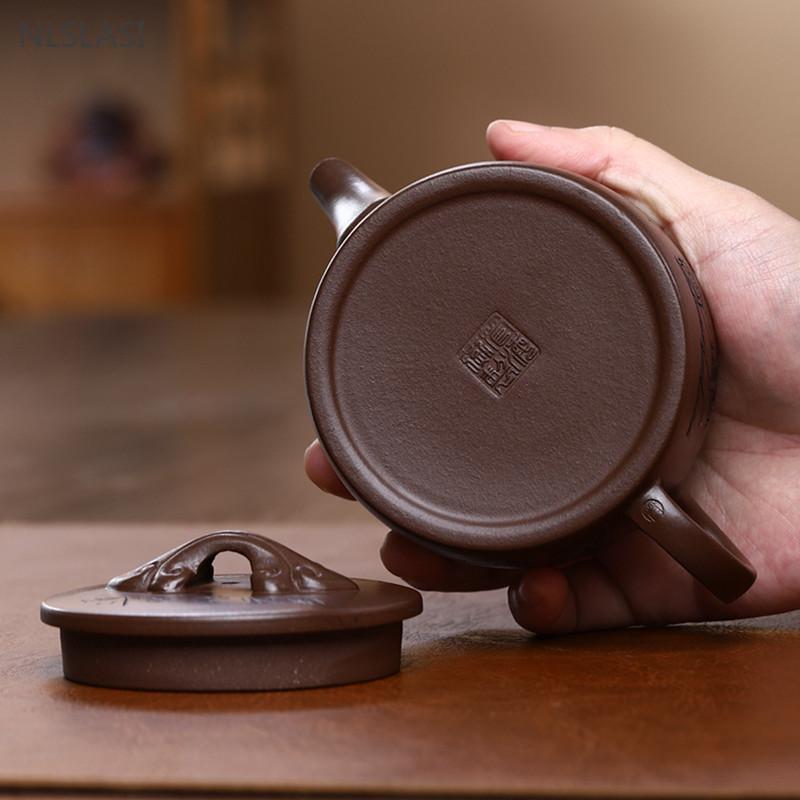 240ML Yixing Tea Pots Purple Clay Teapot Guogong Teapot Raw Ore Downslope Mud Xu Liuping Handmade Red Clay Pot with Pine Winds