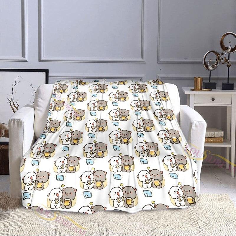 Cartoon Cute Peach Cat Pattern Blanket Flannel Valentine's Day Gift Microfiber Plush Flannel Throw Blanket On Bed Sofa Bedding