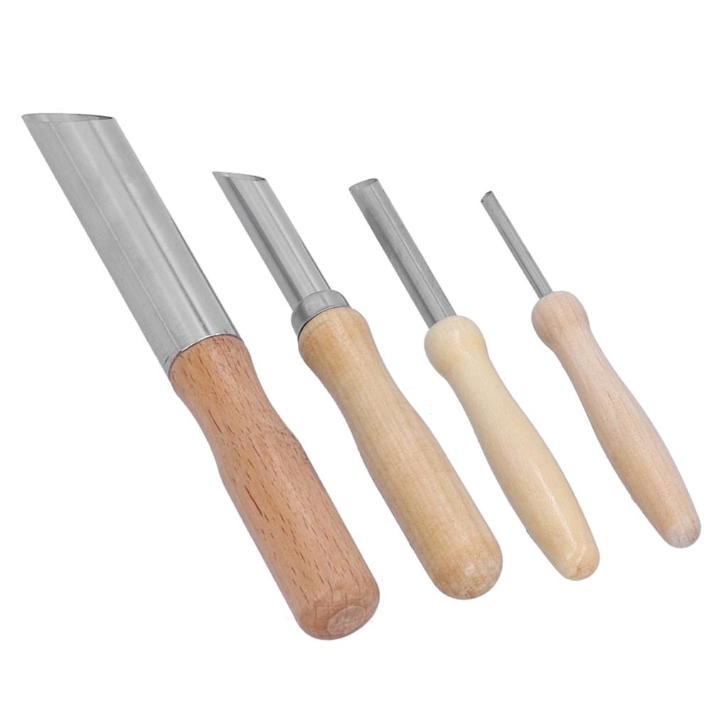 4pcs Clay Hole Cutters Stainless Steel Pottery Punch Hole Sculpting Tool with Wooden Handle