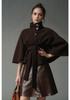 European and American Women's Autumn/Winter Wool Cape Coat with Stand Collar and Belt