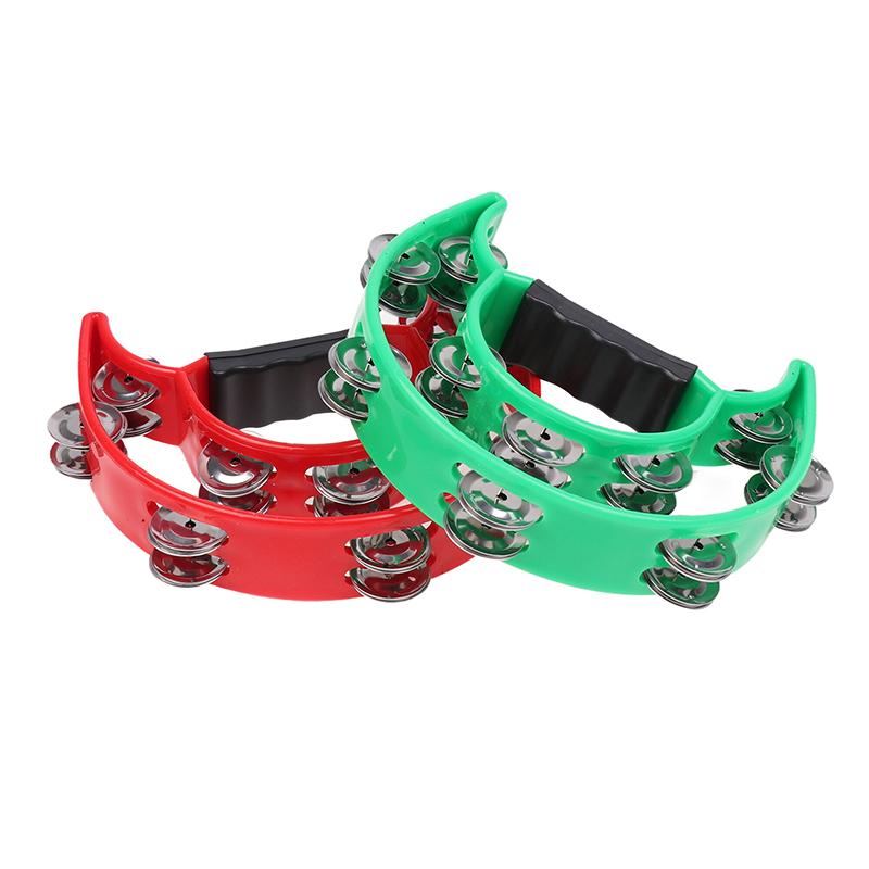 Hand Bell Double Row Rattle Orff Tambourine Double Layer Hand Bell Drum Percussion Instrument Handle Jingle Bell Educational Toy
