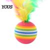 Kitten Play Ball Colorful Striped Cat Ball, Soft Foam with Feathers, Quiet Elastic Feather Interactive Toy for Indoor Cats